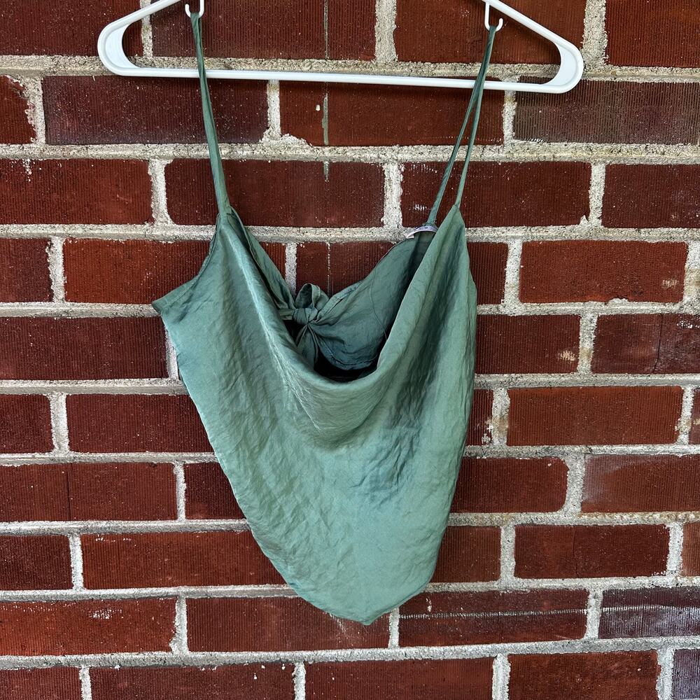 Blue Blush Sage Satin Cowl Neck Tie Back Cami Top Women Medium